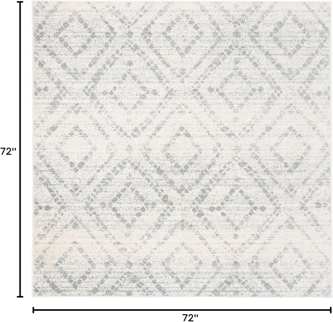 SAFAVIEH Adirondack Collection Area Rug - 6' Square, Ivory & Light Blue, Modern Diamond Distressed Design, Non-Shedding & Easy Care, Ideal for High Traffic Areas in Living Room, Bedroom (ADR131T)
