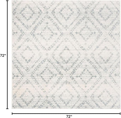 SAFAVIEH Adirondack Collection Area Rug - 6' Square, Ivory & Light Blue, Modern Diamond Distressed Design, Non-Shedding & Easy Care, Ideal for High Traffic Areas in Living Room, Bedroom (ADR131T)