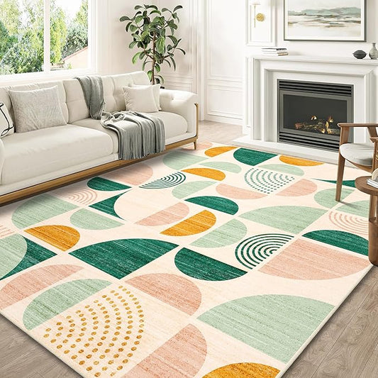 MUJOO Green Washable Rugs 8x10,Boho Area Rugs for Living Room Bedroom,Large Throw Floor Carpet Non Slip Soft Modern Abstract Sage Green