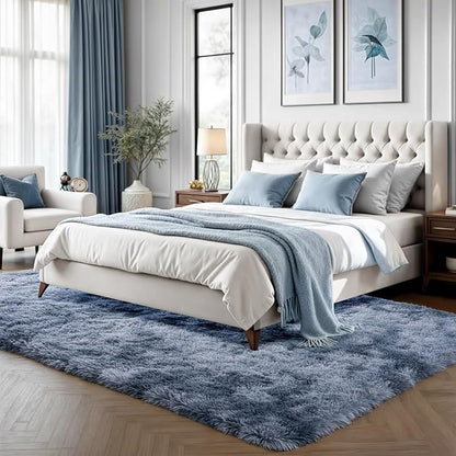 Zentavio Area Rugs for Living Room Large Rugs for Bedroom 6x9 Carpet Fluffy Fuzzy Soft Shag Aesthetic Plush High Pile Gray Throw Rug for Nursery Kids Room Dorm Tie-Dyed Blue Grey
