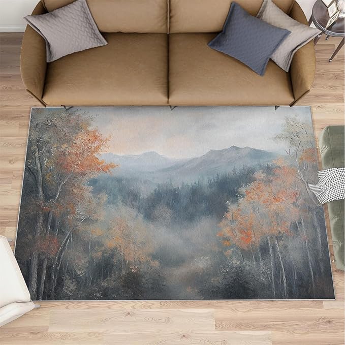 4x6 Autumn Forest Cafe Rug - Mountain Scenery Rugs for Bedroom Aesthetic, Oriental Charm Soft Comfortable Non-Slip for Offie Bedroom Study Boy Girl Room Hotel Dorm