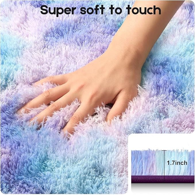 5x7 Area Rugs for Living Room, Fluffy Large Rugs for Bedroom, Soft Shag Fuzzy Non-Slip Carpet for Kids Boys and Girls Nursery Room Dorm Indoor Home Decor (Rainbow, 5ft x 7ft)
