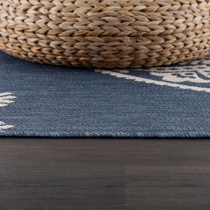 CAMILSON Outdoor Rug 6x9 Modern Area Rugs for Indoor and Outdoor Patios and Porches - Waterproof, Washable, Non-Shedding, Easy-to-Clean Outside Carpet (6 x 9, Medallion - Blue/White)