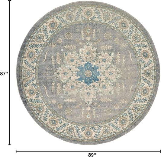 Unique Loom Salzburg Collection Classic Traditional Design Oriental Inspired Border Area Rug (7' 3 x 7' 3 Round, Gray/Beige)