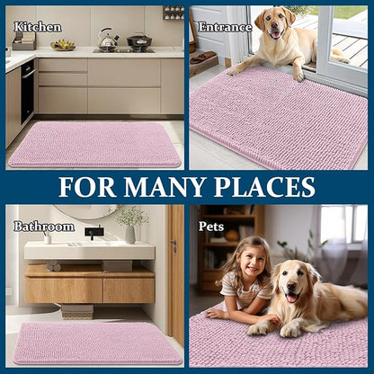 OLANLY Dog Door Mat for Muddy Paws 44x32, Absorbs Moisture and Dirt, Absorbent Non-Slip Washable Doormat, Quick Dry Chenille Mud Mat for Dogs, Entry Indoor Entryway Carpet for Inside Floor, Dusty Rose