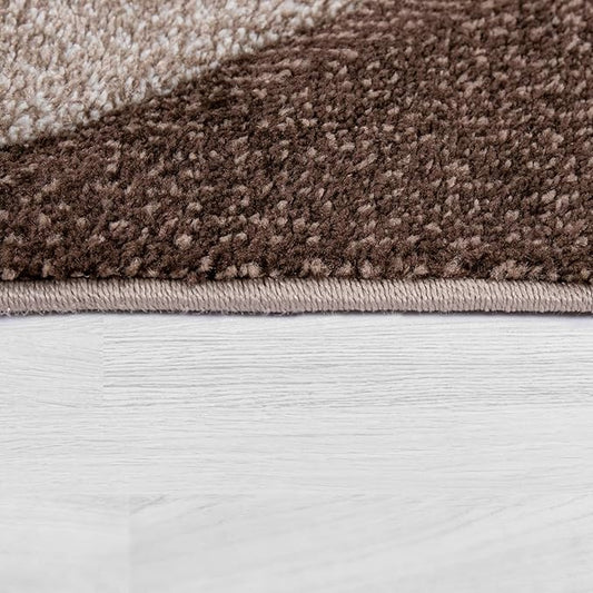 Paco Home Modern Area Rug Bordered with Geometric Pattern in Brown Beige with Contour Cut, Size: 4' x 5'7"