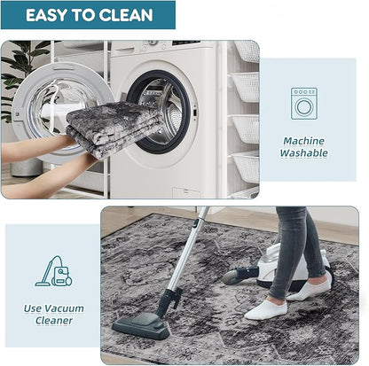 Dripex Washable Runner Rug 2x6 Non-Skid Kitchen Runner Vintage Kitchen Rug for Hallway Soft Low-Pile Carpet, Stain Resistant Kitchen Mat for Laundry Living Room Bathroom