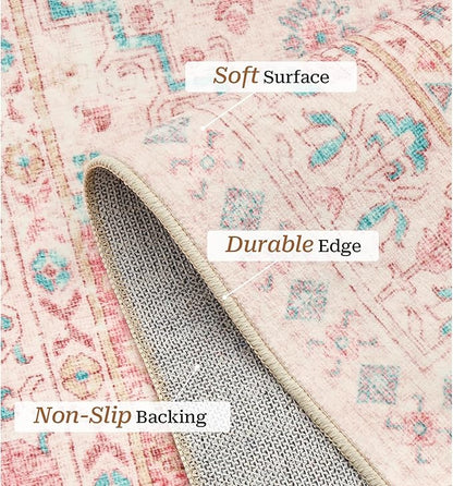zesthome 6x9 Washable Rugs for Baby Girl, Super Soft Pink Rugs for Nursery Room, Non-Slip Stain Resistant Bedroom Rug, Ultra-Thin Large Area Rug (Pink/Blue,6'x9')