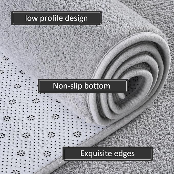 AROGAN 2x8 Feet Shag Runner Rug for Hallways, Washable Rugs with Memory Foam for Bedroom, Entryway Indoor Fluffy Throw Rug for Bedside Living Room Kids Girls Nursery Dorm Room Decor, Grey