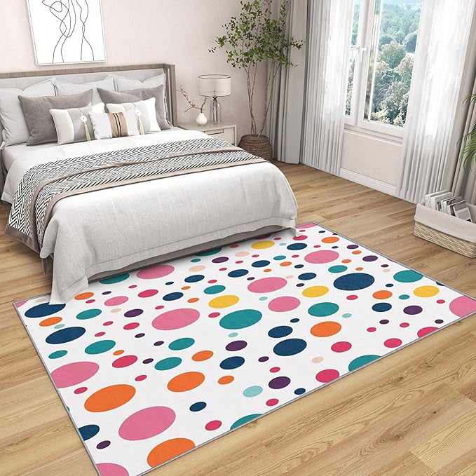 Polka Dots Rugs for Kids Room - 8x10 Area Rugs, Polka Dot Living Room Rug, Colorful Dots Rug for Bedroom, Multicolor Geometric Washable Carpet, Kids Nursery Playroom Home Decor & Gifts