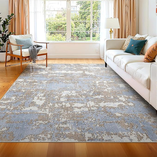 WITSHOCK 5x7 Dining Room Area Rugs: Modern Abstract Tumble Large Rug for Bedroom Living Room, Non-Slip Stain Resistant Indoor Carpet, Nursery Home Office Alfombras para Salas Modernas, Blue Brown