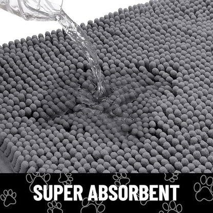 Smiry Dog Door Mat for Muddy Paws, Absorbent Dirt Trapper Non Slip Quick Dry Washable Chenille Mat for Mud Dogs, Entry Rug for Indoor and Outdoor (40x32 Inches, Dark Grey and Black)