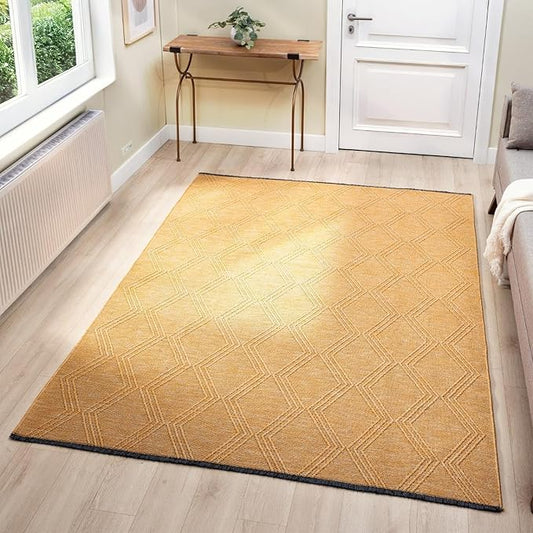 LUXE WEAVERS Modern Farmhouse Yellow 9x12 Washable Area Rug, Anti-Slip Diamond Pattern Carpet