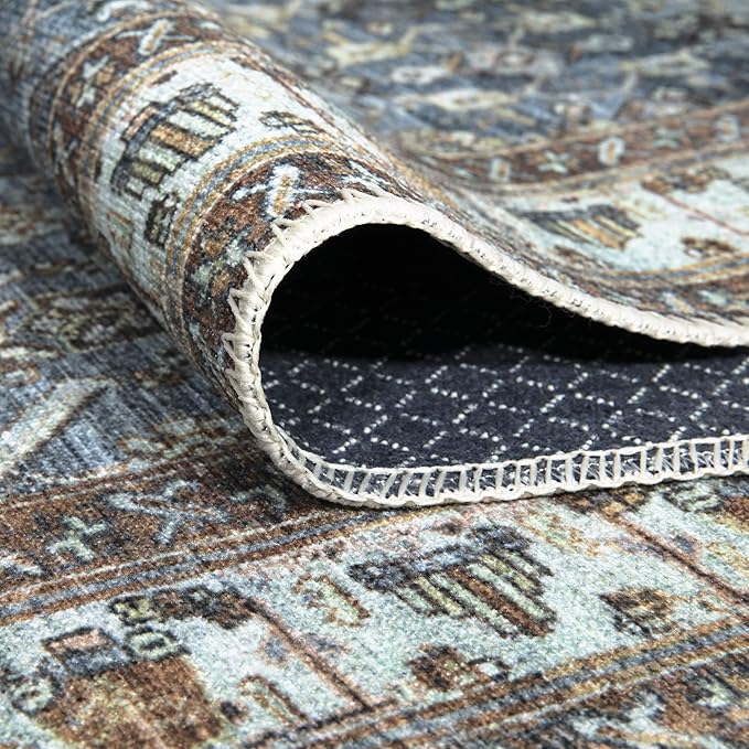 Bloom Rugs Washable Non-Slip 9' x 12' Rug - Blue/Beige Traditional Area Rug for Living Room, Bedroom, Dining Room, and Kitchen - Exact Size: 9' x 12'