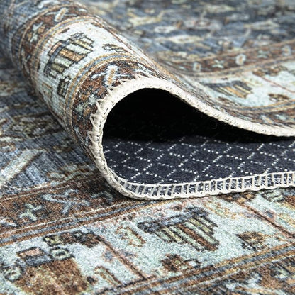 Bloom Rugs Washable Non-Slip 3' x 5' Rug - Blue/Beige Traditional Area Rug for Living Room, Bedroom, Dining Room, and Kitchen - Exact Size: 3' x 5'