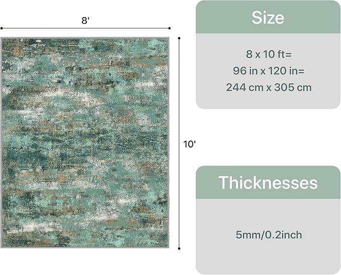 GENIMO Abstract Area Rug 8x10, Washable Large Modern Rug Non Slip, Low Pile Lightweight Soft Carpet for Living Room, Bedroom, Dining Room, Turquoise