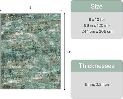 GENIMO Abstract Area Rug 8x10, Washable Large Modern Rug Non Slip, Low Pile Lightweight Soft Carpet for Living Room, Bedroom, Dining Room, Turquoise