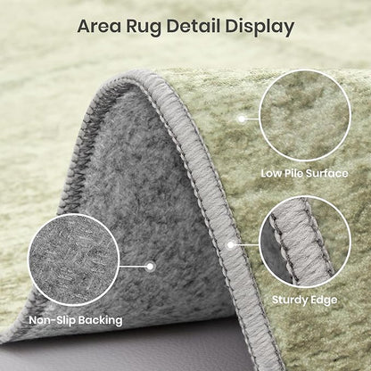 Valenrug Washable Rugs 3x5 - Stain Resistant 3x5 Area Rugs for Living Room, Non Slip Backing Printed Rugs for Bedroom, Folable Machine Washable Area Rug(3'x5', Green)