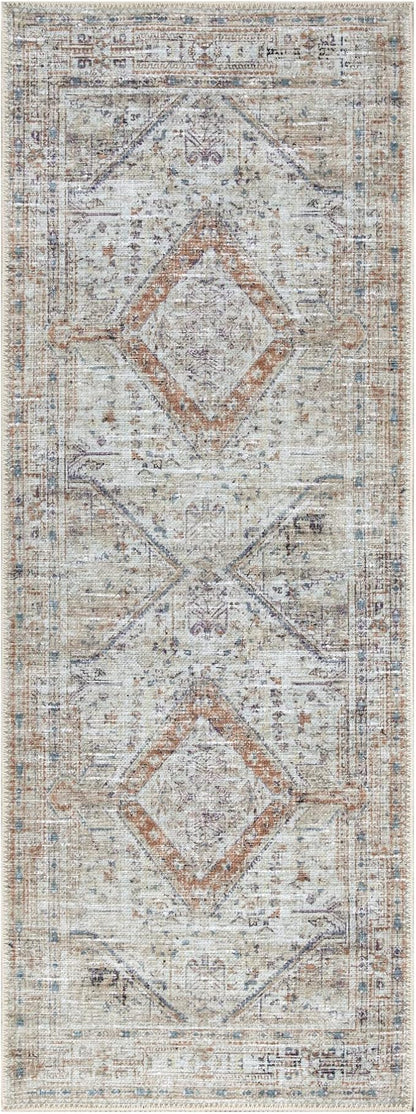 Bloom Rugs Washable Non-Slip 12 ft Runner - Peach/Beige Traditional Runner for Entryway, Hallway, Bathroom, and Kitchen - Exact Size: 2.5' x 12'
