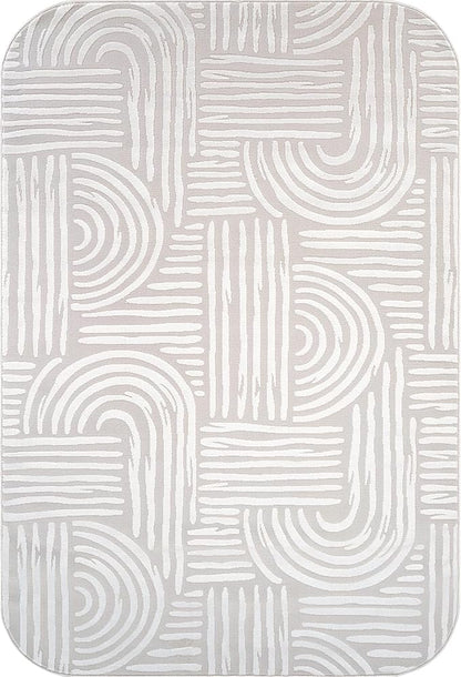 Beverly Rug Modern Geometric Area Rug 6x9 Low-High Pile Durable Soft Abstract Curved Indoor Rugs for Living Dining Room Office Stain Resistant Non Shedding Casual Indoor Carpet Beige White 6 x 9