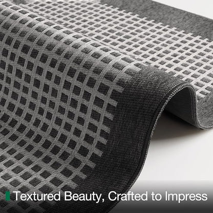 LUMI Inside Door Mat for Entry 17''x30'', Absorbent, Dirt Trapper, Low Profile Thin, Non Slip Mats with Rubber Backing, Ideal for Indoor, High Traffic, Garage, Entrance, Checkered Black