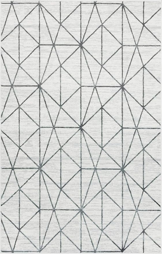 Rugs.com Lattice Trellis Collection Rug – 5' x 8' White Low-Pile Rug Perfect for Living Rooms, Large Dining Rooms, Open Floorplans