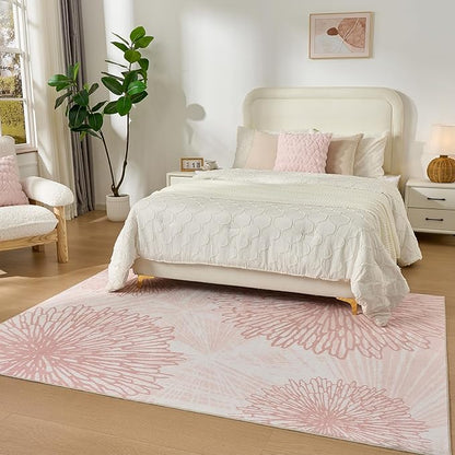 WITSHOCK Pink Rugs 6x8 for Bedroom Girls,Floral Modern Distress Print Pattern Carpet for Living Room Dining Room,Stain Resistant Anti Slip Backing Rugs for Kids Room Nursery Playroom,Light Pink
