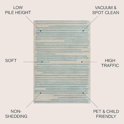 JONATHAN Y Khalil Modern Berber Stripe Cream/Turquoise Indoor Area Rug, 3x5, Contemporary, Bohemian, Easy-Cleaning for Living Room, Bedroom, Kitchen, Pet Friendly, Non-Shedding (MOH207B-3)