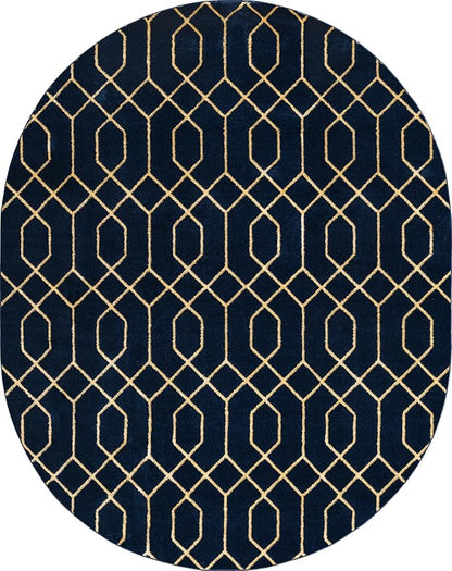 Unique Loom Glam Collection Area Rug - Trellis (7' 10' x 10' Oval, Navy Blue Gold/ Gold)