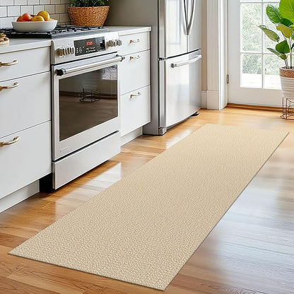 EARTHALL Washable Runner Rug 2x6 Ft Non Slip Runners for Hallways Cotton Rubber Backed Kitchen Runner Braided Indoor Floor Carpet Runners for Entryway, Hallway, Kitchen, Bedroom, Golden Beige/White