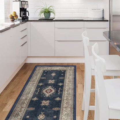 RUGGABLE Washable Vintage Area Rug – Verena Sapphire 8x10, Stain-Resistant, Non-Slip – Large Machine Washable Rugs for Living Room, Bedroom, Hallway, Entryway & Office–with Standard Pad