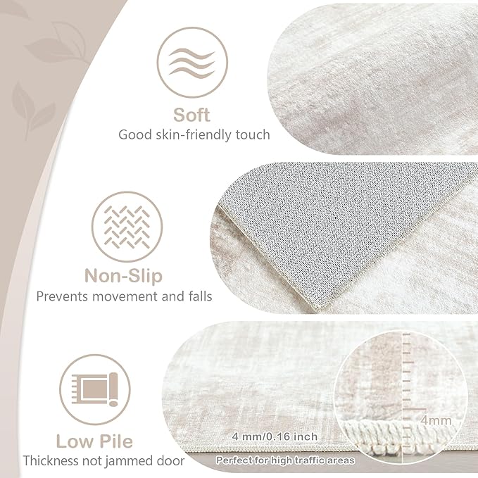 Area Rugs 5x7 Living Room: Washable Rug Modern Abstract Large Rug Soft Non Slip Neutral Rugs Stain Resistant Indoor Carpet for Bedroom Kitchen Dining Room Table Nursery Home Office Rugs(Beige,5'x7')