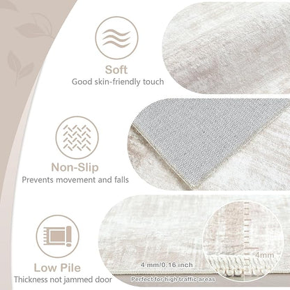 Area Rugs 5x7 Living Room: Washable Rug Modern Abstract Large Rug Soft Non Slip Neutral Rugs Stain Resistant Indoor Carpet for Bedroom Kitchen Dining Room Table Nursery Home Office Rugs(Beige,5'x7')