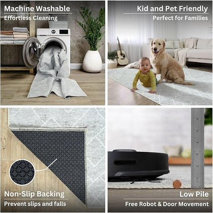 Bloom Rugs Washable Non-Slip 9' x 12' Rug - Gray/Pebble Striped Area Rug for Living Room, Bedroom, Dining Room, and Kitchen - Exact Size: 9' x 12'