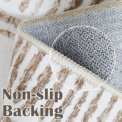 jinchan Moroccan 5x7 Area Rugs for Bedroom - Machine Washable Soft Modern Geometric Stain Resistant Non-Slip Ultra-Thin Low-Pile Faux Wool Carpet for Living Room Kitchen Dining Room (5x7ft, Taupe)