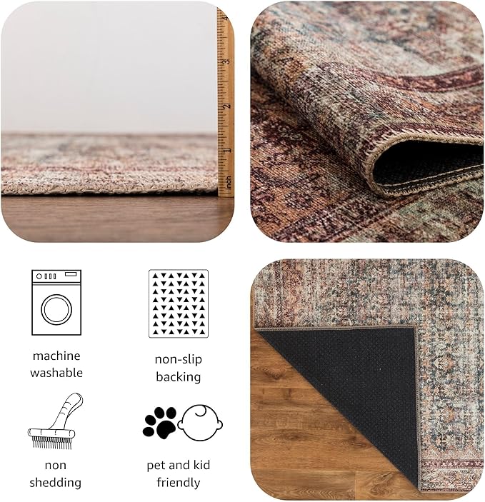 Keen Home Design 2x3 Rug - Machine Washable Entry Rug with Non-Slip Backing, Ideal for Enteryway, Kitchen, Bathroom, Laundry Room - Vintage, Easy Clean, Durable, Low Pile - (2' x 3')