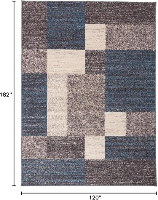 Rugshop Modern Boxes Design Non-Slip (Non-Skid) Area Rug for Entryway,Kitchen,Bedroom 4' x 6' Blue
