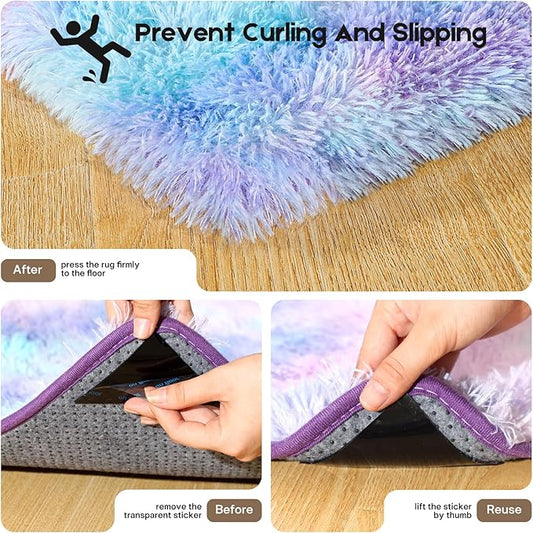 4x6 Rugs for Bedroom, Fluffy Small Area Rugs for Living Room, Soft Shag Fuzzy Carpet with 4 Non-Slip Stickers for Kids Boys and Girls Nursery Dorm Room Home Decor (Rainbow, 4ft x 6ft)