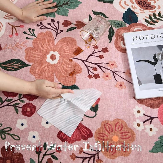 Rugcomf Area Rugs 8x10 Rug for Living Room Clearance Washable Boho Area Rug Non Slip Floral Vintage Low Pile Large Rug for Living Room, Bedroom, Farmhouse, Dining Room, Kids Playroom(Pink)