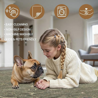 2x5 Runner Rug Machine Washable Boho Runners for Hallway,Ultra-Thin Low Pile Rug,Lightweight Indoor Carpet,Non Slip Floral Runners for Enrtyway, Corridor, Home Office, Kitchen,Brownish Green
