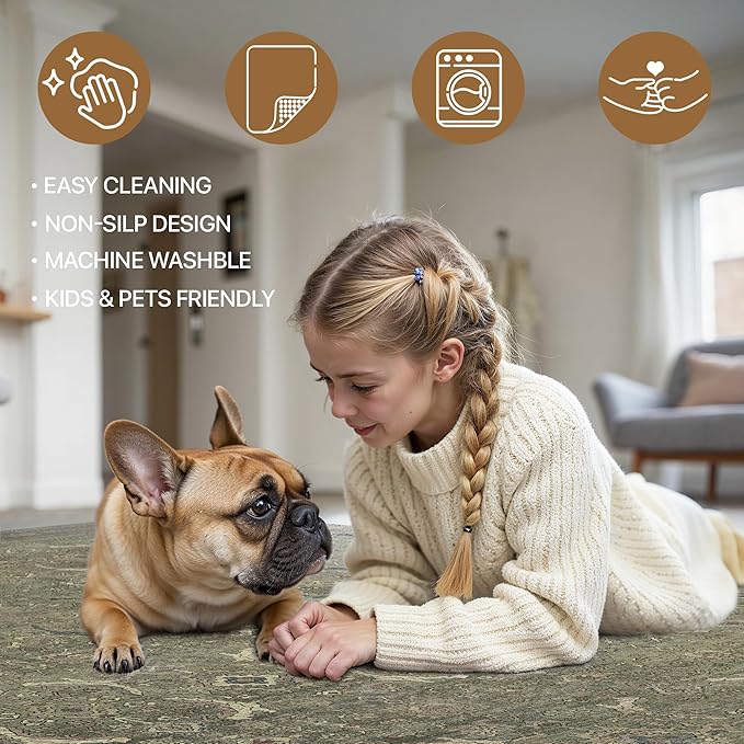 2x3 Entrance Rug Machine Washable Rug Small Door Mat,Ultra-Thin Low Pile Pad,Lightweight Indoor Carpet,Non Slip Floral Area Rug for Entryway,Bedside,Kids Room,Laundry,Bathroom,Muted Green