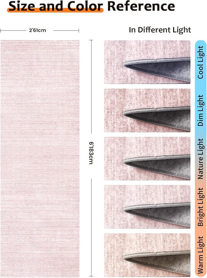 Art&Tuft Non-Slip Runner Rug - 2x6 Runner Rug Washable Low-Pile Rugs Runners, Soft Distressed Carpet Runner for Bedroom Bathroom Kitchen Laundry Living Room, Lightpink