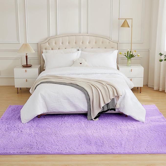 Andency Purple Soft Area Rugs for Living Room Bedroom, 5x8 Fluffy Shaggy Bedside Rug, Non-Slip Large Shag Fuzzy Plush Carpets for Bedroom Kids Dorm Nursery Home Decor Aesthetic