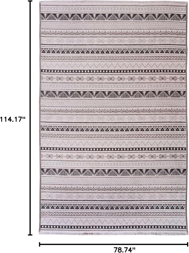 Alfa Rich 7x10 White Black Gray Washable Area Rugs for Living Room Bedroom Kitchen Cotton Decor Rug