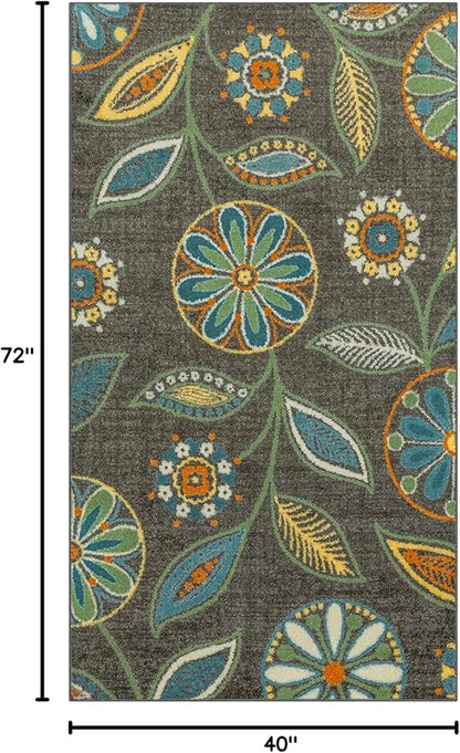 Maples Rugs Reggie Floral Area Rug - Made in USA - Washable, Non Slip, Pet-Friendly Mats for Living Room, Bedroom, and Office, 3'4" x 6', Dark Grey