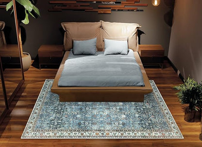 Bloom Rugs Washable Non-Slip 9' x 12' Rug - Blue/Beige Traditional Area Rug for Living Room, Bedroom, Dining Room, and Kitchen - Exact Size: 9' x 12'
