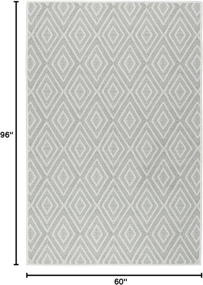 Dash and Albert Diamond Machine Washable Area Rug - 5' x 8' Platinum/White - Diamond Accent Rug - Anti-Slip Backing, Lightweight, Machine Washable, High Traffic Areas Kitchen, Mudroom, Laundry Room