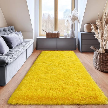 Fluffy Area Rugs for Living Room, Soft Shaggy Carpets for Living Room, Upgrade Anti-Slip Fuzzy Rugs for Kids' Room, Perfect Decor for Modern Home Yellow 2x6 Feet