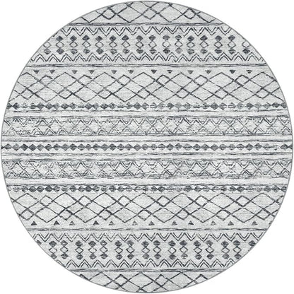 KUTA Boho Round Area Rugs 6Ft Grey Moroccan Circle Washable Rug Non-Slip, Soft Distressed Geometric Low-Pile Throw Carpet for Living Room Bedroom Nursery Dorm Decor
