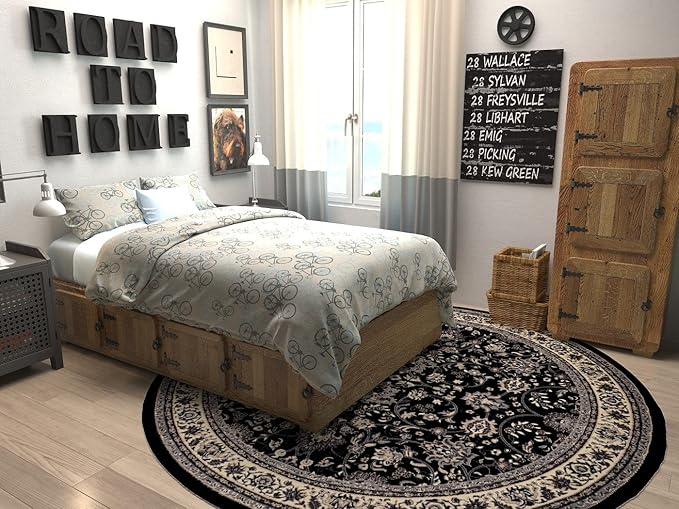Unique Loom Sialk Hill Collection Area Rug - Washington (7' 10" Round Black/Gray)
